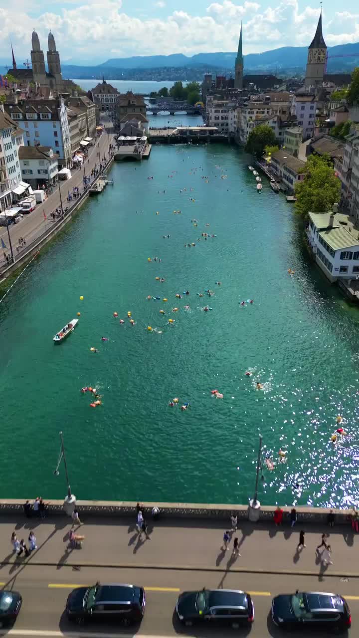 Limmatschwimmen 2022: Aerial Drone View of Zurich Event