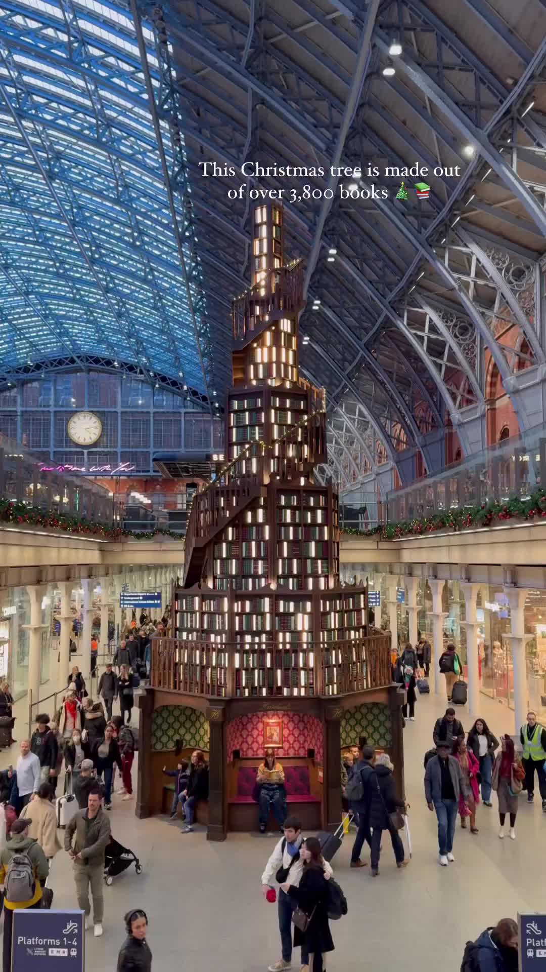 Stunning Christmas Tree Made of Books at St Pancras