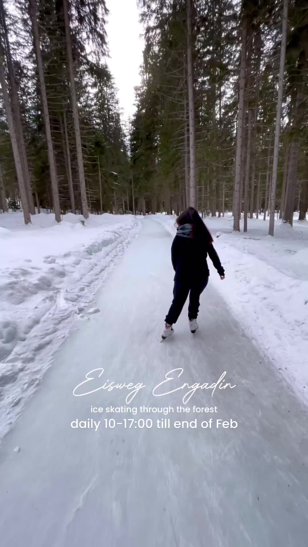 Ice Skating in Swiss Alpine Forest at Eisweg Engadin