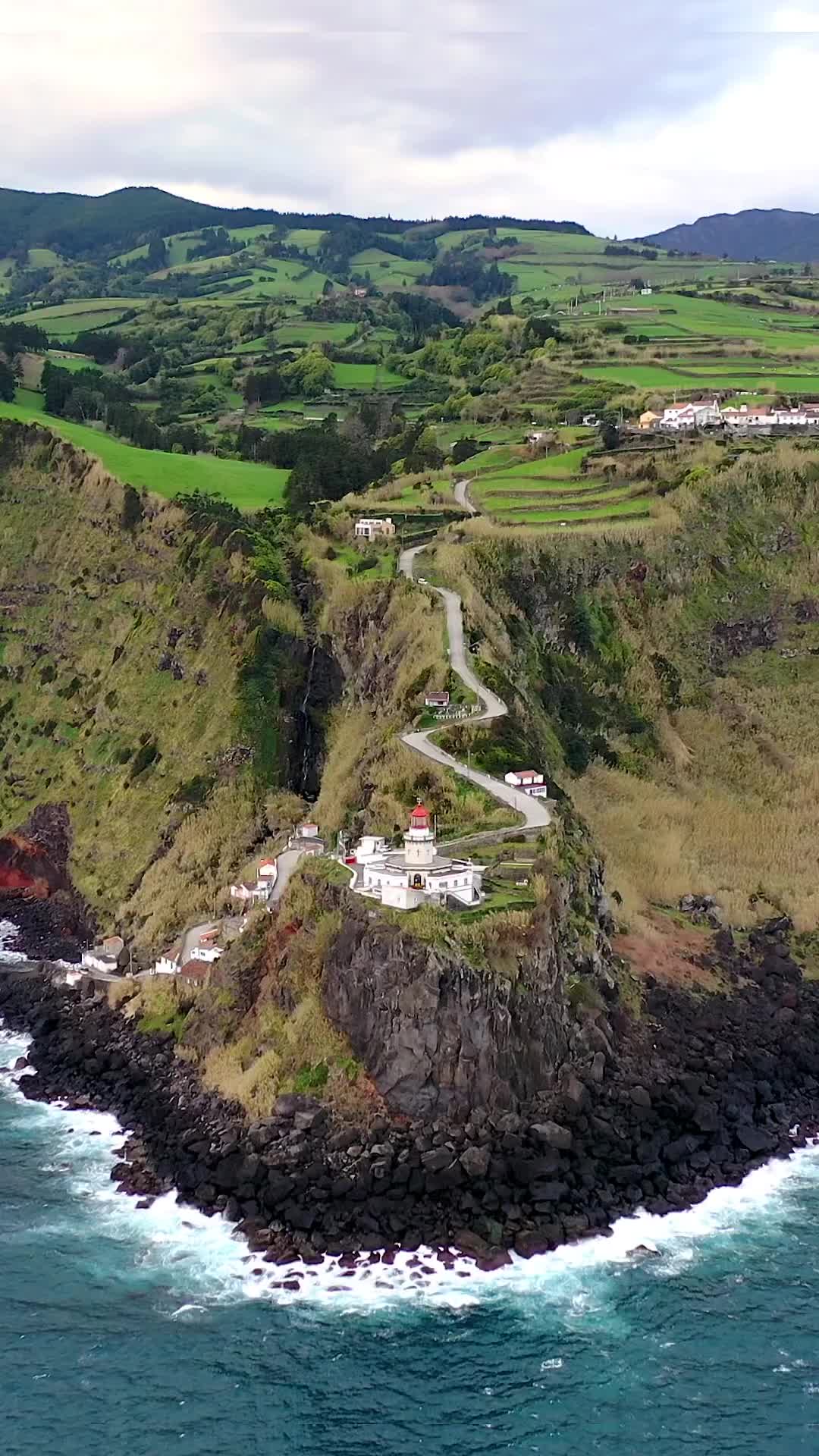 Stunning Aerial View of Farol do Arnel in São Miguel