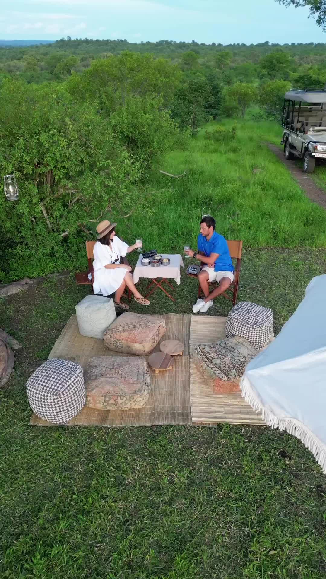 Take me back to this magical moment when life felt like a movie! 🎥 

Mpala Jena treated us to an incredible experience atop a koppie near the Zambezi River, where a scene from out of Africa awaited us. The sky was adorned with a breathtaking shade of blue as we enjoyed our G&T’s while basking in the stunning sunset over the Zimbabwean untamed wilderness.
🌿
.
.
#mpalajena #mpalajenazambezi #mpalajenajourney #mpalajenazambezirivercamp #zimbabwe #outofafrica #zambezinationalpark #thisisafrica #africa #luxurysafari #onsafari #safaristyle #safari #herwanderfullife #luxurytravel #djidrone #djiphotography #destination_wild #beautifuldestinations #bucketlist #natgeotravel #travelafrica #contentcreator #creativecouples #couplegoals #travelcouple