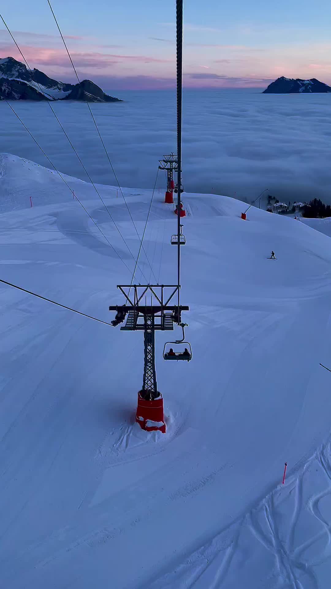 Experience Pizolbahn's Backward Lift Ride at Sunrise