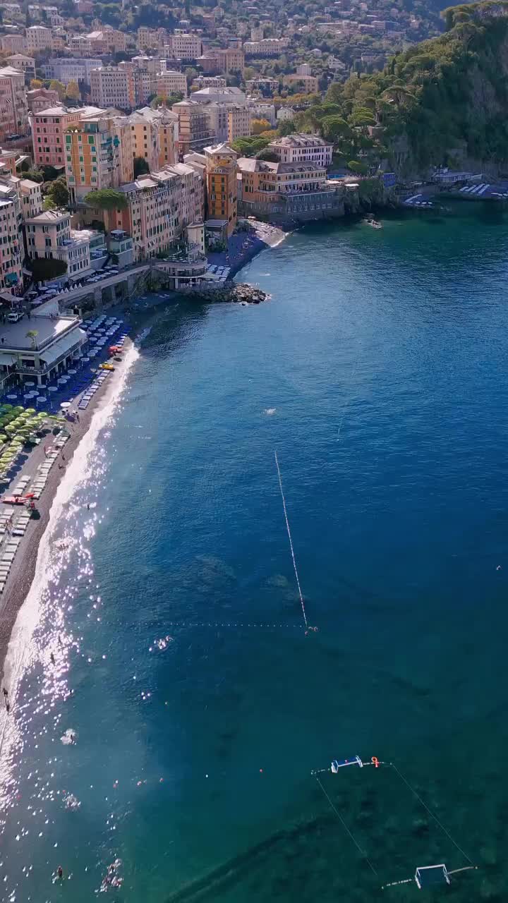 Aerial View of Stunning Camogli, Ligurian Sea, Italy