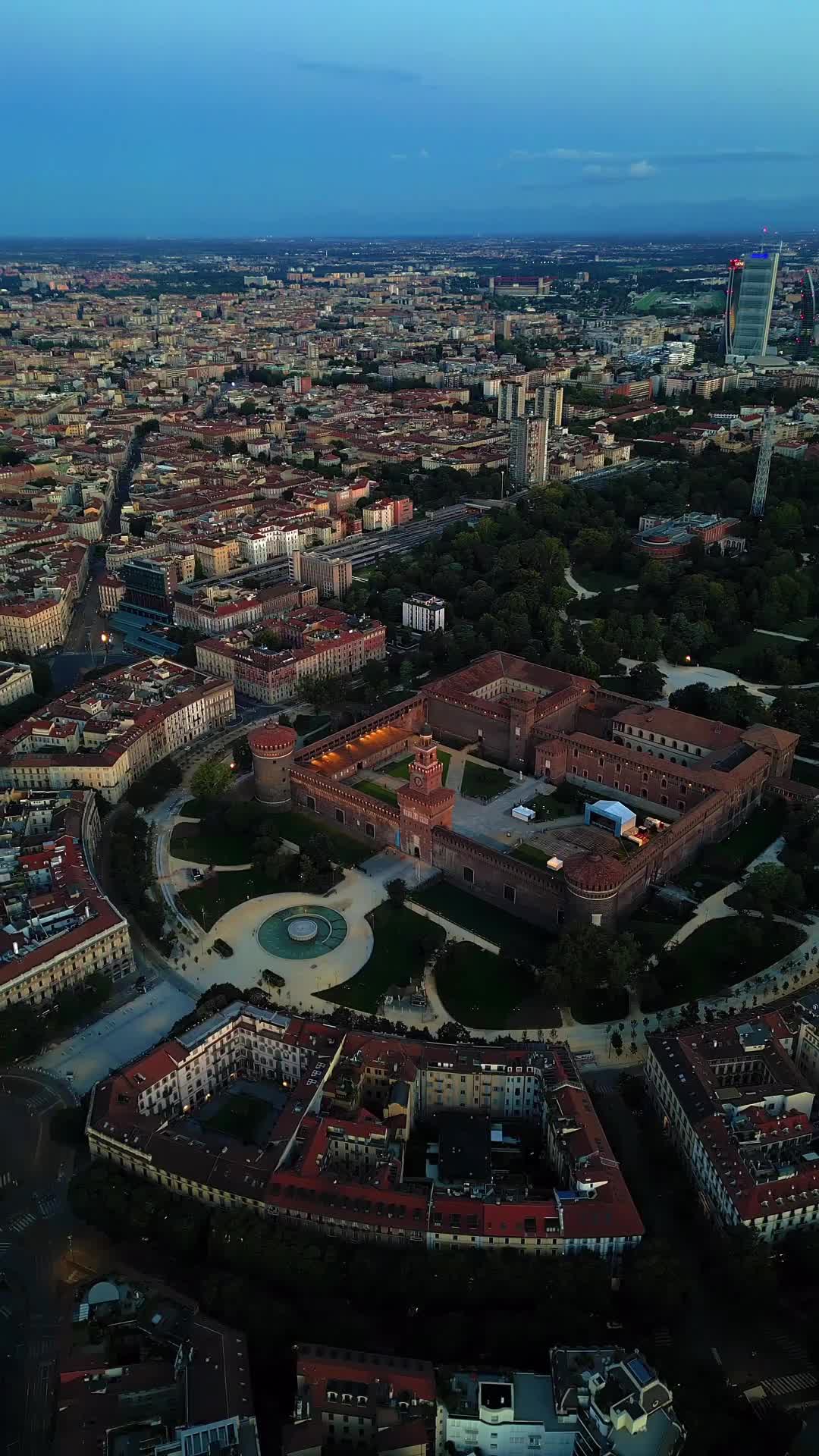 Aerial View of Castello Sforzesco in Milan, Italy