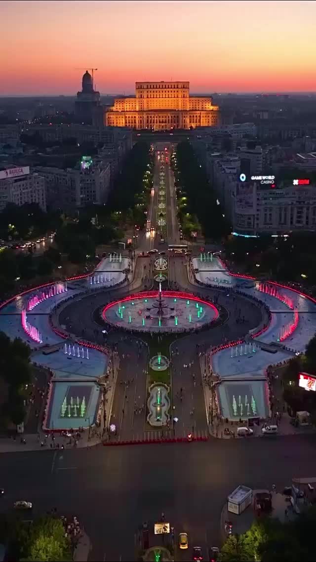 Bucharest Night Skyline: Piata Unirii & Parliament Palace
