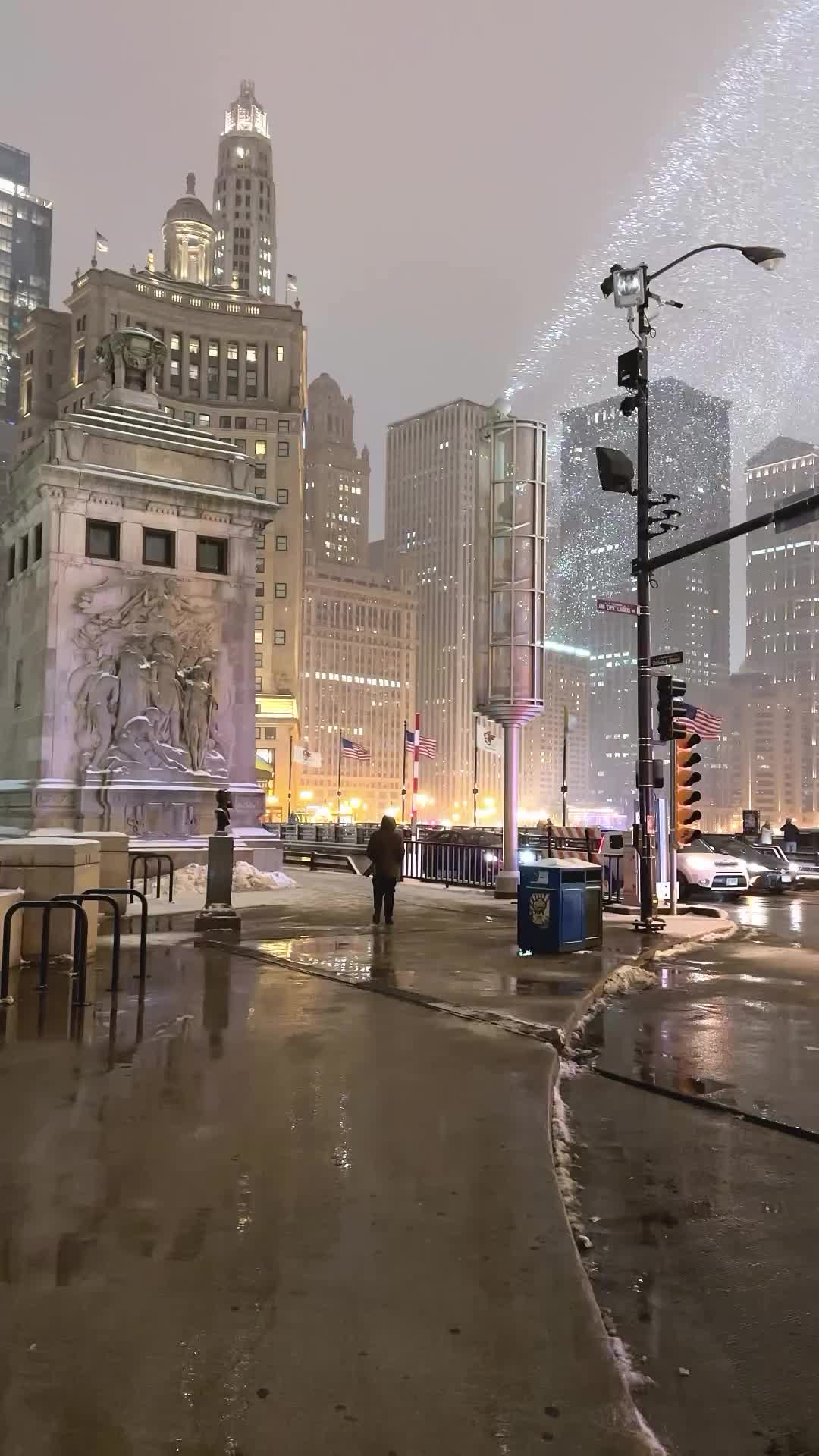 Magical Winter Nights in Chicago Downtown