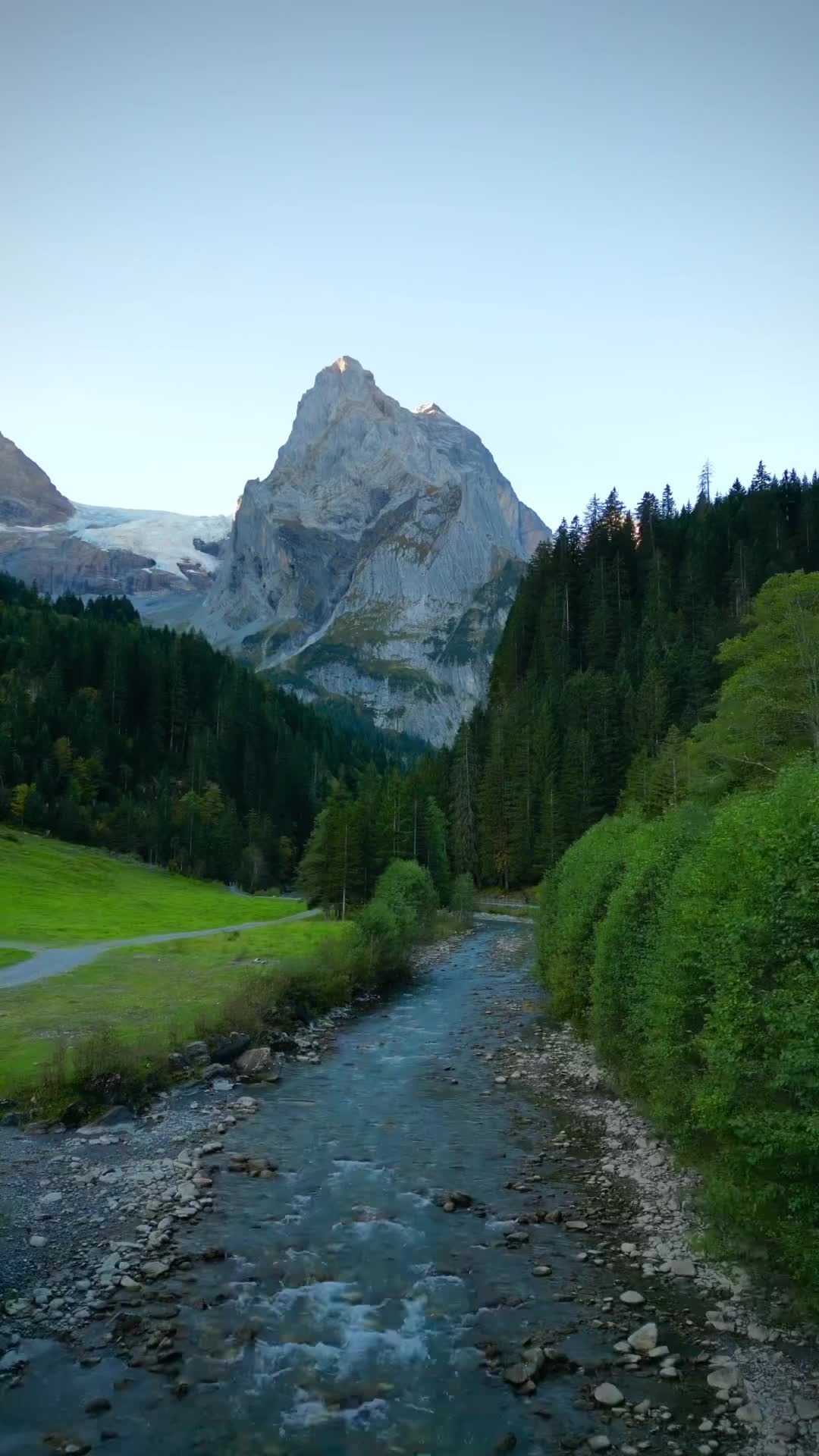 Tranquil Morning by Meiringen Creek in Switzerland