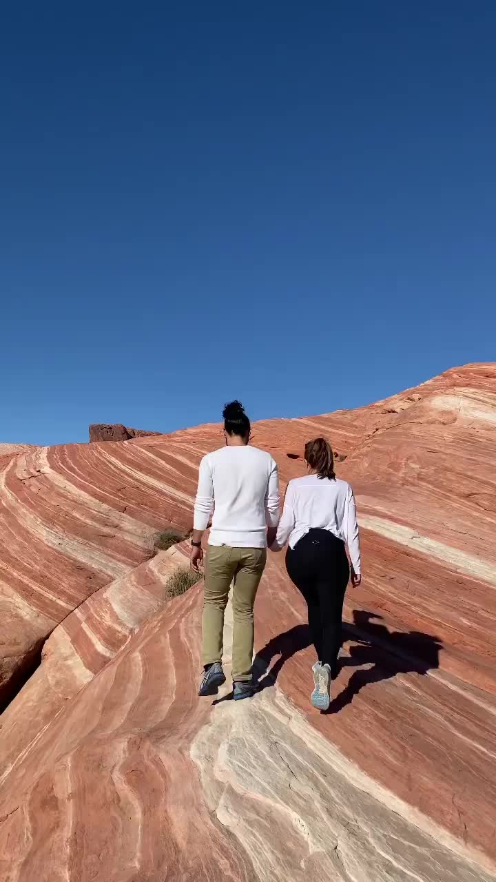 can you believe this is 1 hour from Vegas?! 

we stopped @valley.of.fire on our way to Arizona and i’m still in awe of these colors 🎨 

📍 Fire Wave Trail 

#lasvegas #valleyoffire #firewave #nvstateparks #hiking #travelcouple #nomadlife #nevada