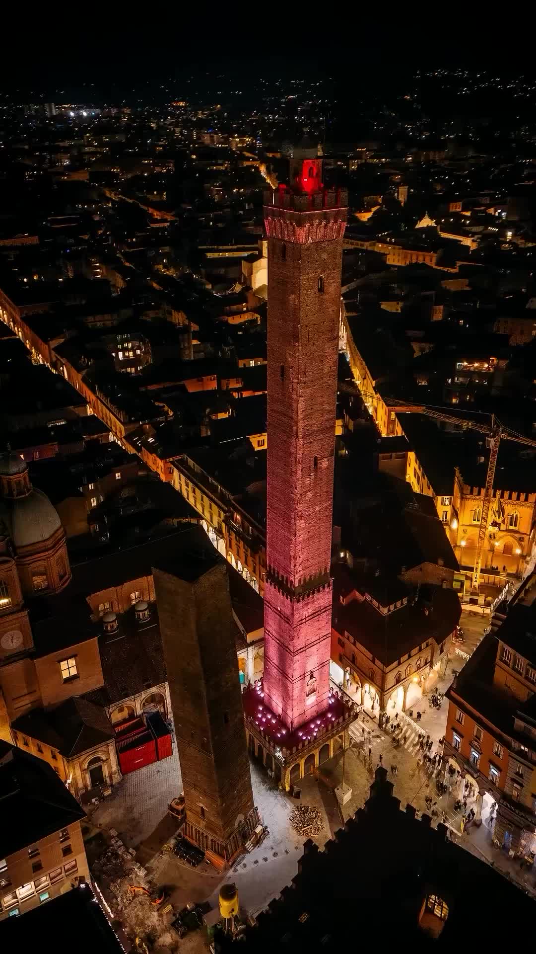 Play of Lights in Bologna: Garisenda & Asinelli Towers