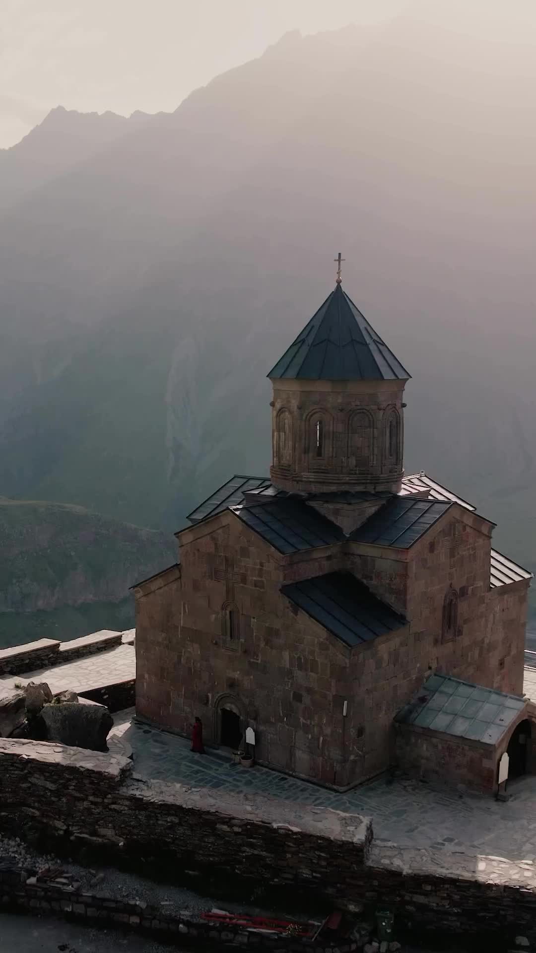 Ancient Mountain-Top Gergeti Trinity Church in Georgia