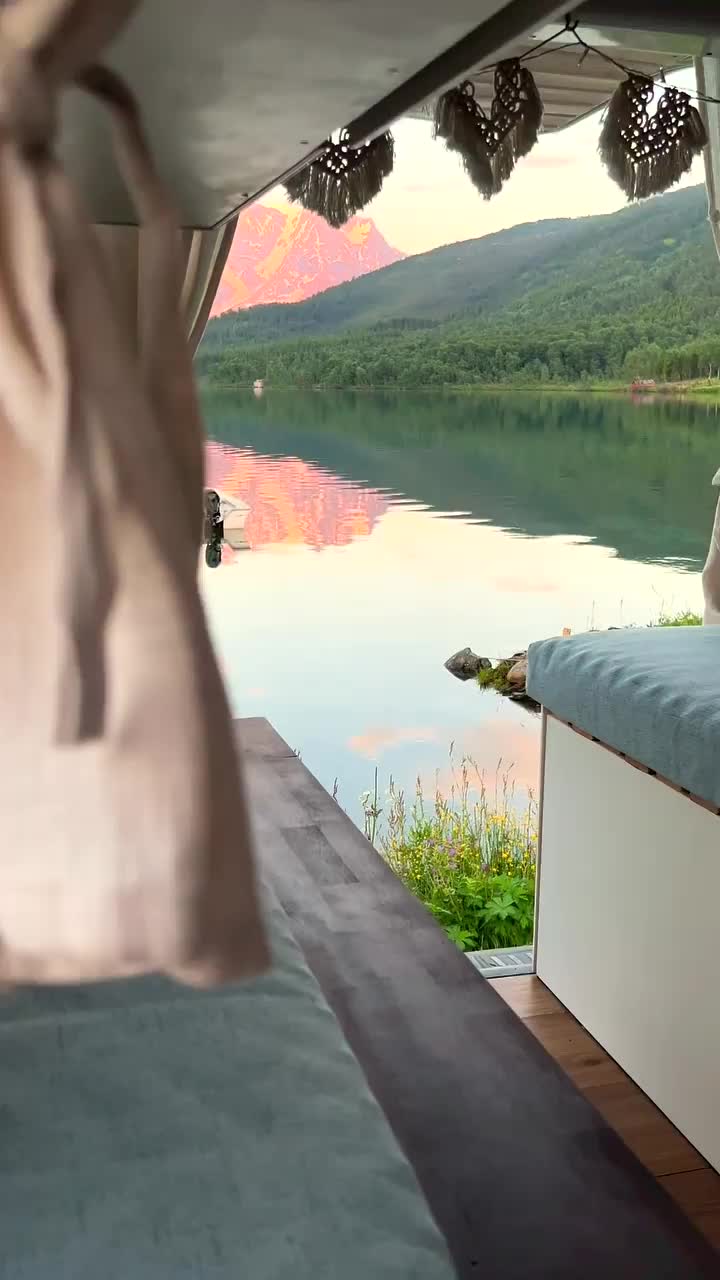 Midnight Reflection at Olden Camping, Norway 🌙