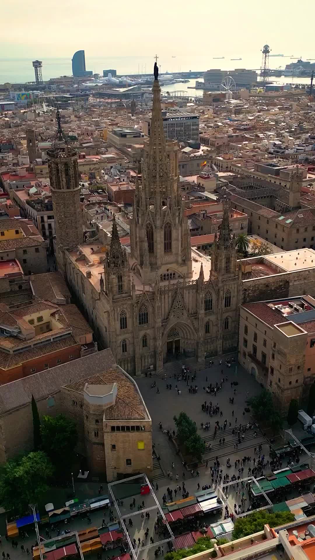 👉🏼 La catedral actual se construyó durante los siglos xiii a xv sobre la antigua catedral románica, construida a su vez sobre una iglesia de la época visigoda a la que precedió una basílica paleocristiana, cuyos restos pueden verse en el subsuelo, en el Museo de Historia de la Ciudad. La finalización de la imponente fachada en el mismo estilo, sin embargo, es mucho más moderna (siglo xix). El edificio es Bien de Interés Cultural y, desde el 2 de noviembre de 1929, Monumento Histórico-Artístico Nacional.

👉🏼👉🏼 Está dedicada a la Santa Cruz desde el año 599 y se añadió a partir del año 877 a Santa Eulalia, patrona de la ciudad de Barcelona (actualmente es más celebrada como tal la Virgen de la Merced que, estrictamente, es patrona de la diócesis de Barcelona, pero no de la ciudad), una joven doncella que, de acuerdo con la tradición católica, sufrió el martirio durante la época romana, al comunicar al gobernador romano de las persecuciones que sufrían los católicos.

📍 Barcelona, Catalunya, Spain