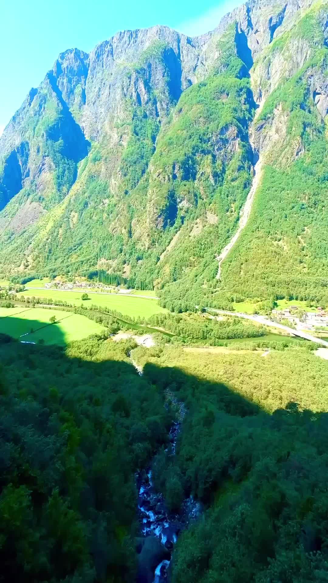 Gudvangen from Above: Cinematic Drone View of Norway Fjords