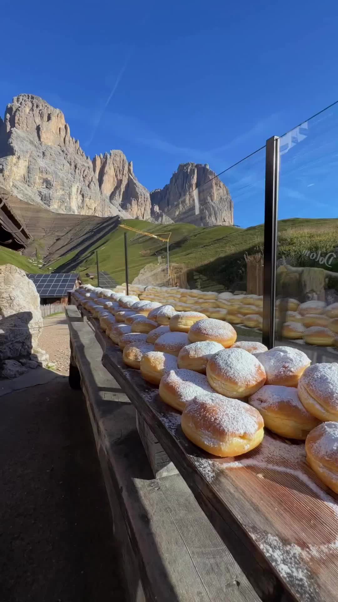 Delicious Bombolone with Dolomiti View at Rifugio Friedrich