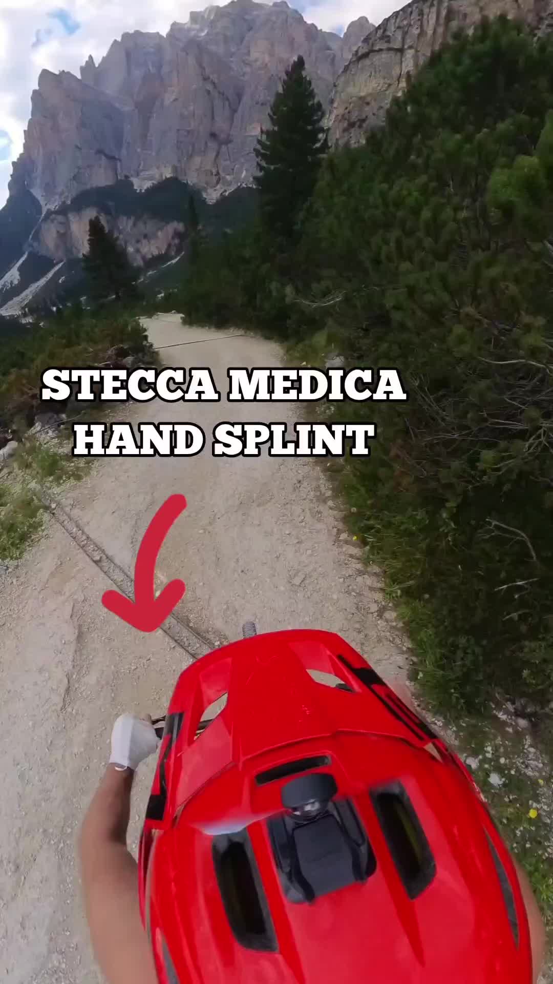Steep Bike Descent with Hand Splint in Dolomites