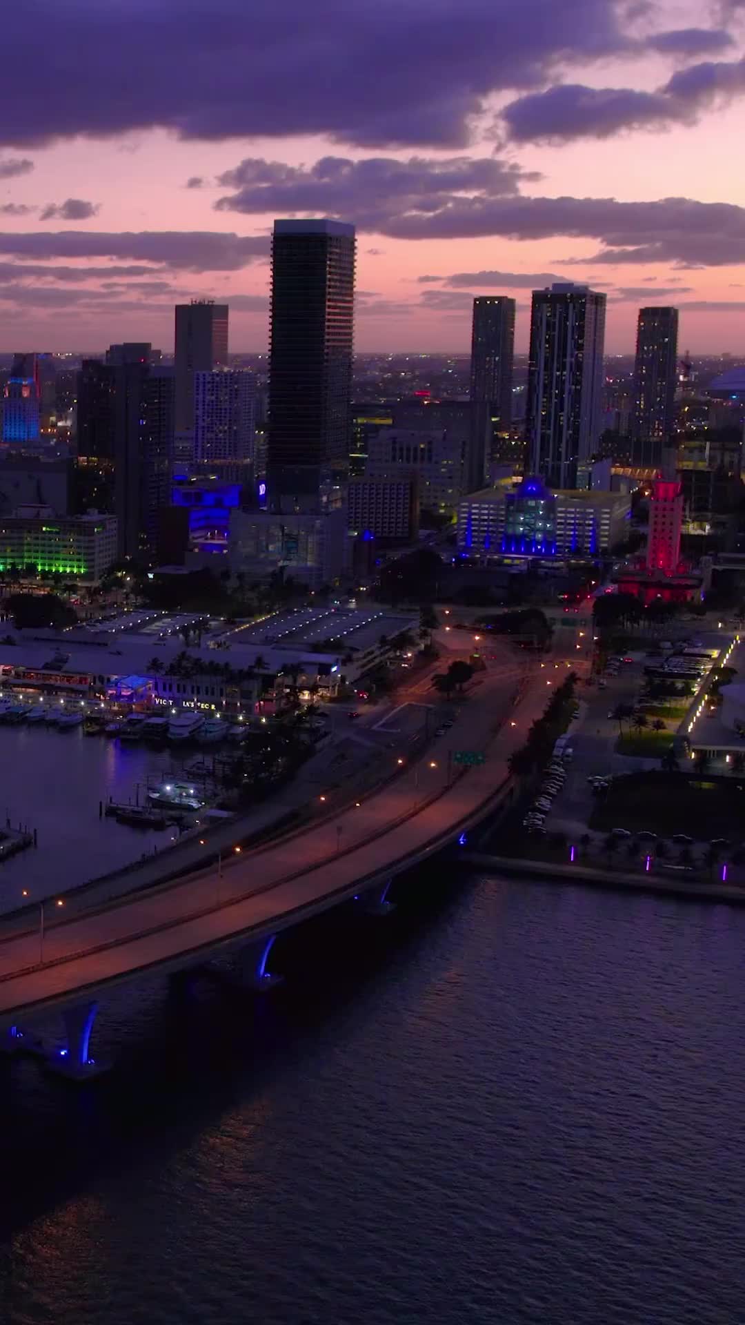 Miami Nightlife Drone Views: Brickell Skyline at Dusk