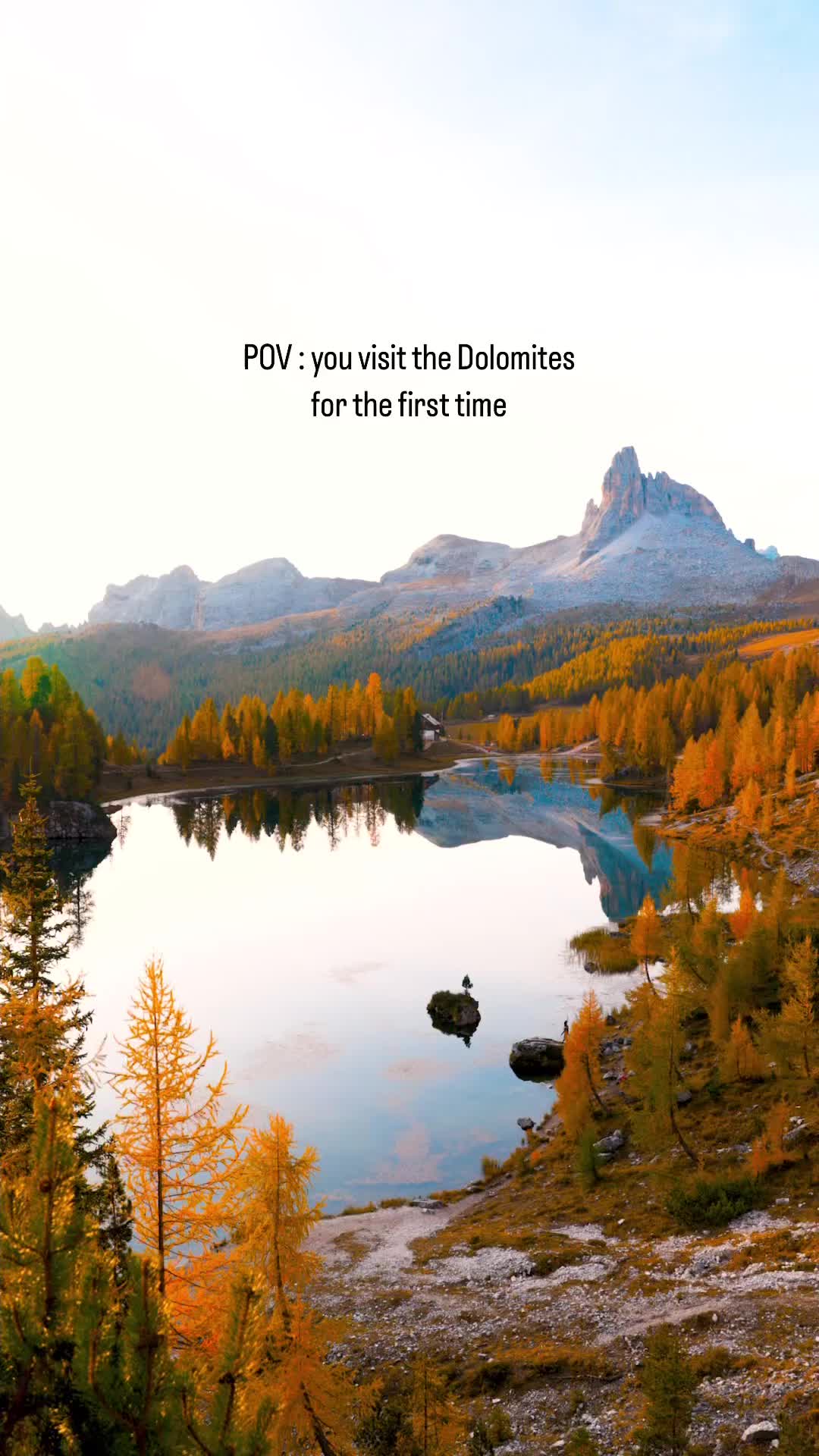 Cinematic Autumn in Dolomites: Lago Federa Drone View