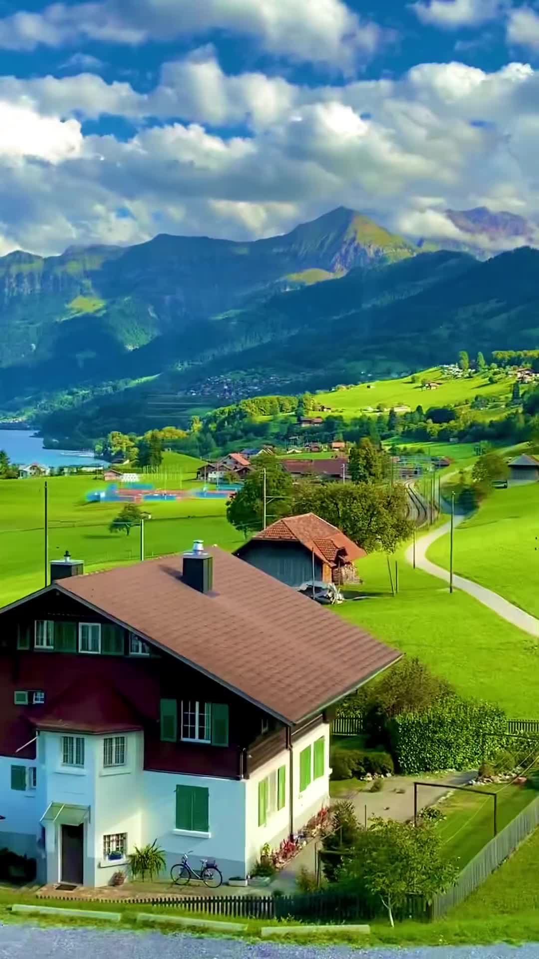 Stunning View of Faulensee Village from Berner Oberland Train