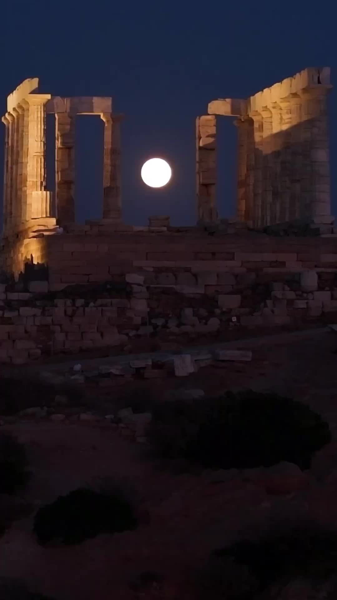 Full Moon Over Temple of Poseidon - Sounio, Greece