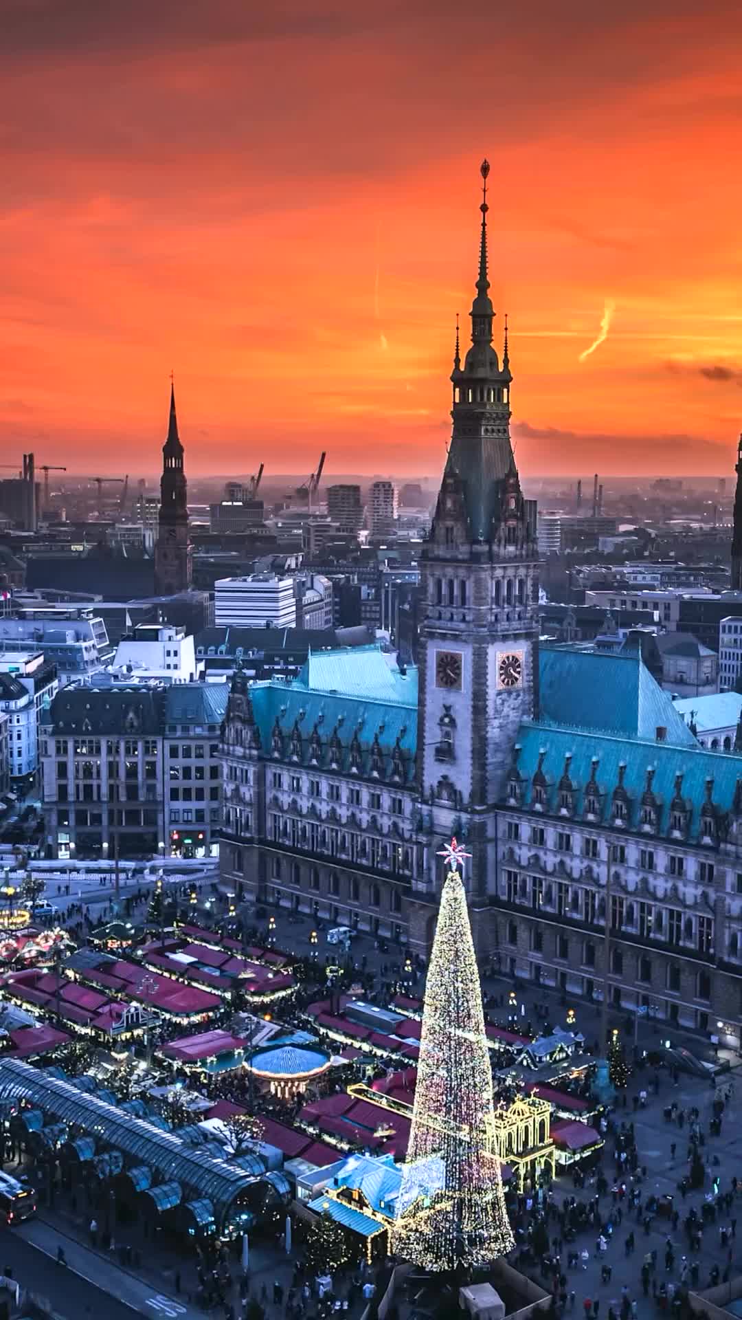 Christmas Market in Hamburg at Sunset – Windy Day Magic