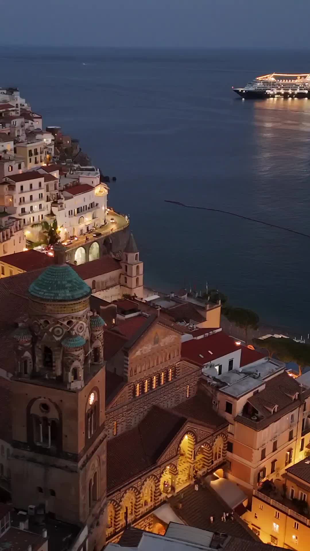 Explore Amalfi's Duomo: A Drone's Eye View at Night