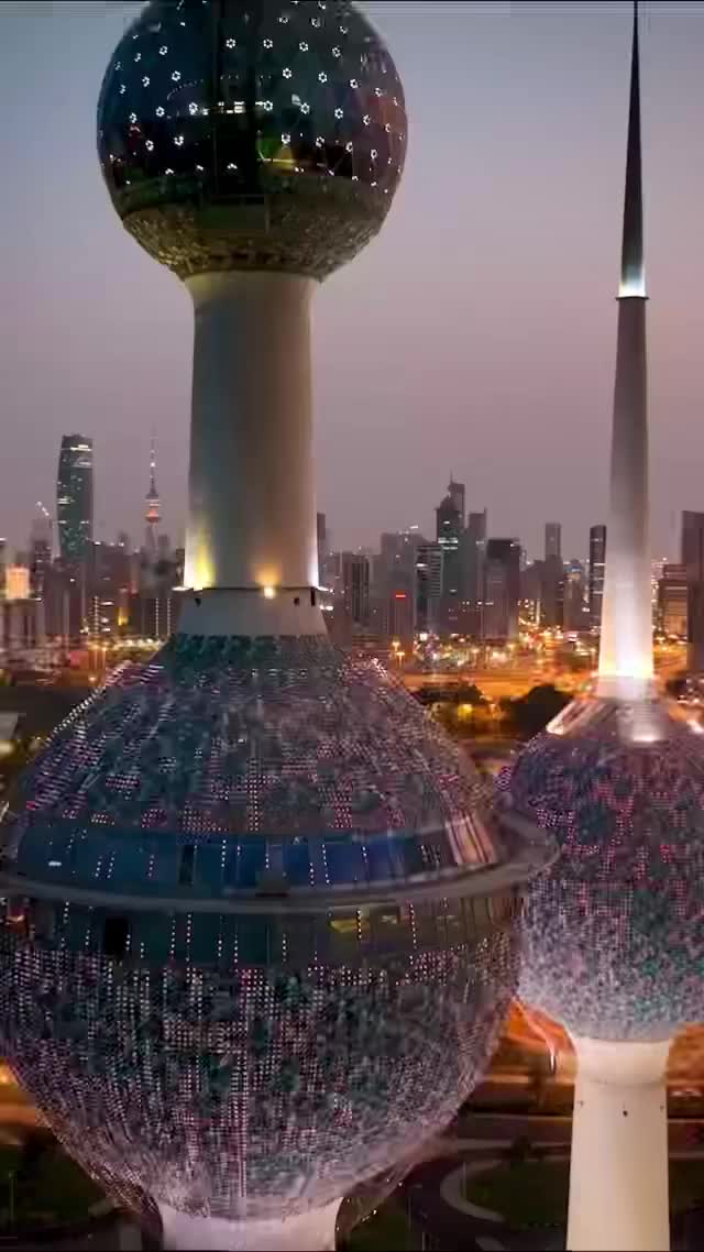 Majestic Kuwait Towers at Night in Kuwait City