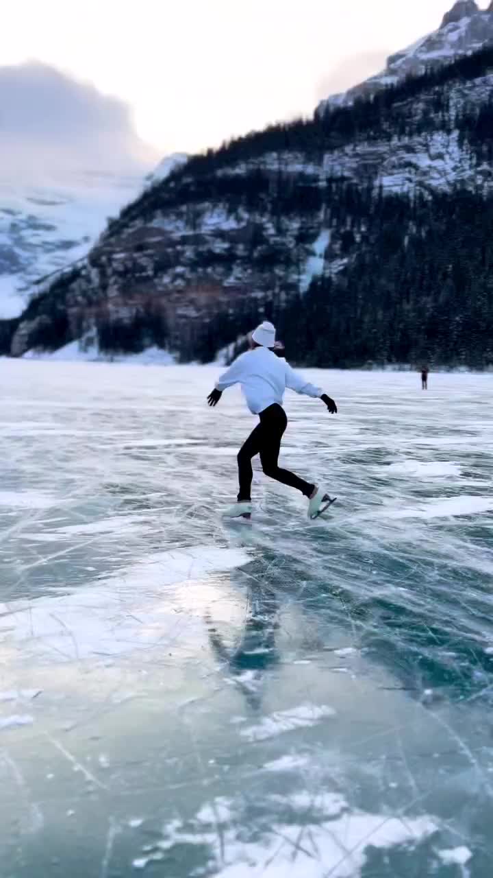 Skating on Pristine Ice at Lake Louise, Alberta