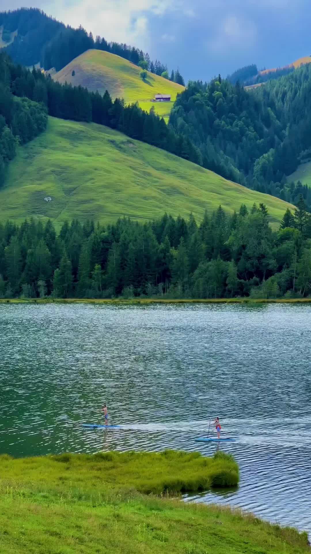Beautiful Alpine Lake Schwarzsee in Fribourg, Switzerland