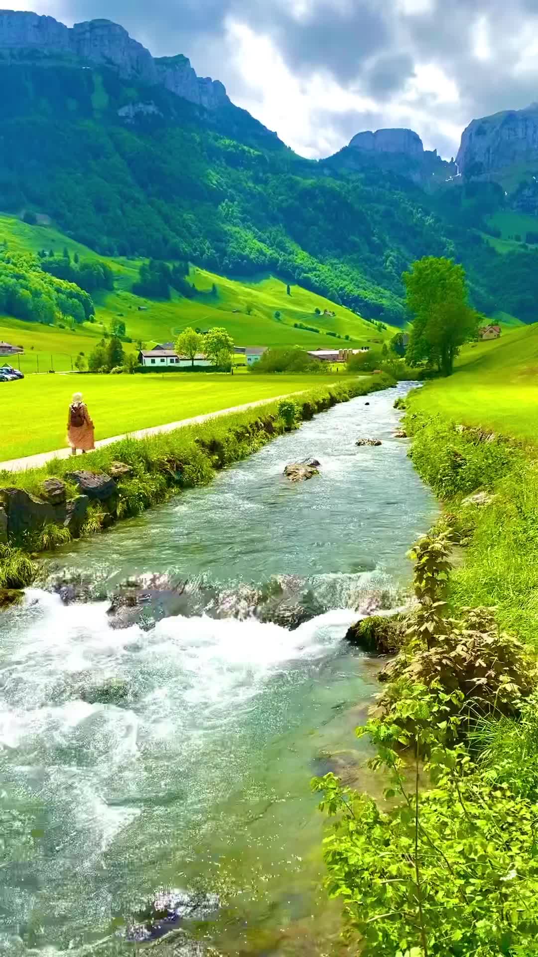 Swiss River in Summer: Fast Currents & High Water Flow