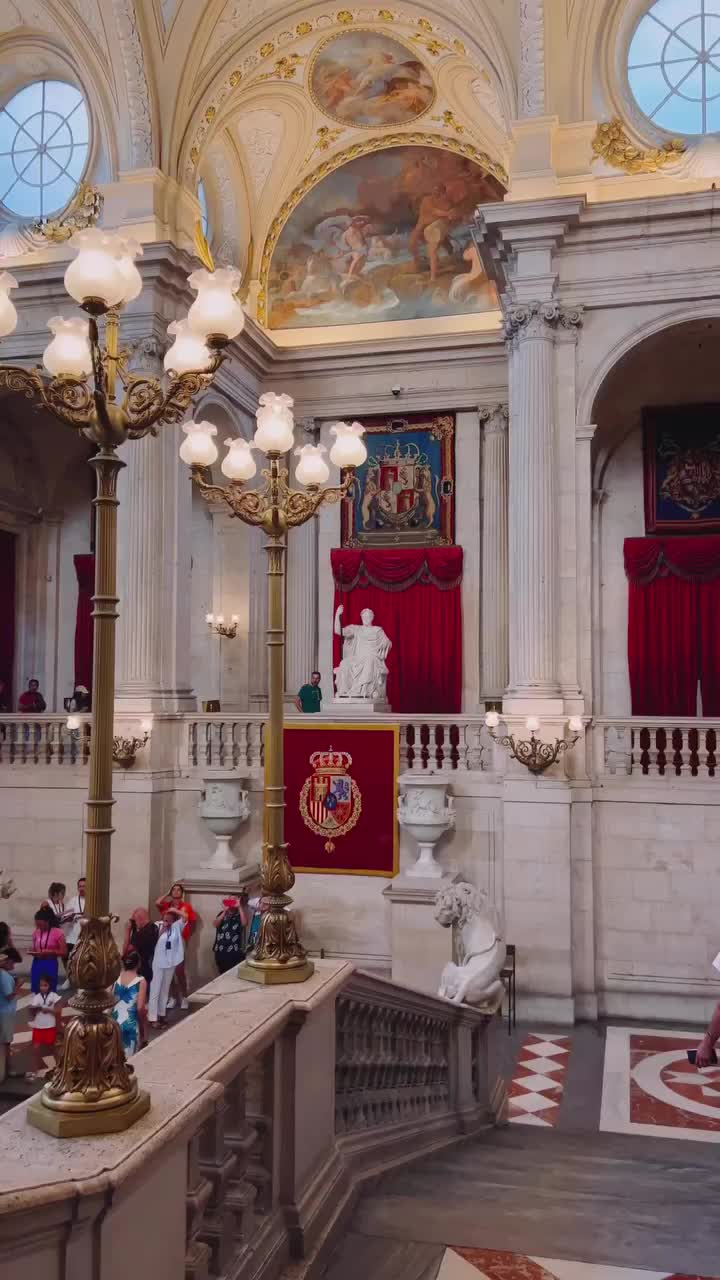 Inside the stunning Royal Palace of Madrid ✨. It is the largest palace in Western Europe, and one of the largest in the world with over-the-top decor that truly exudes royalty. Although it is considered the official home of the Spanish royal family, the family does not actually reside there!